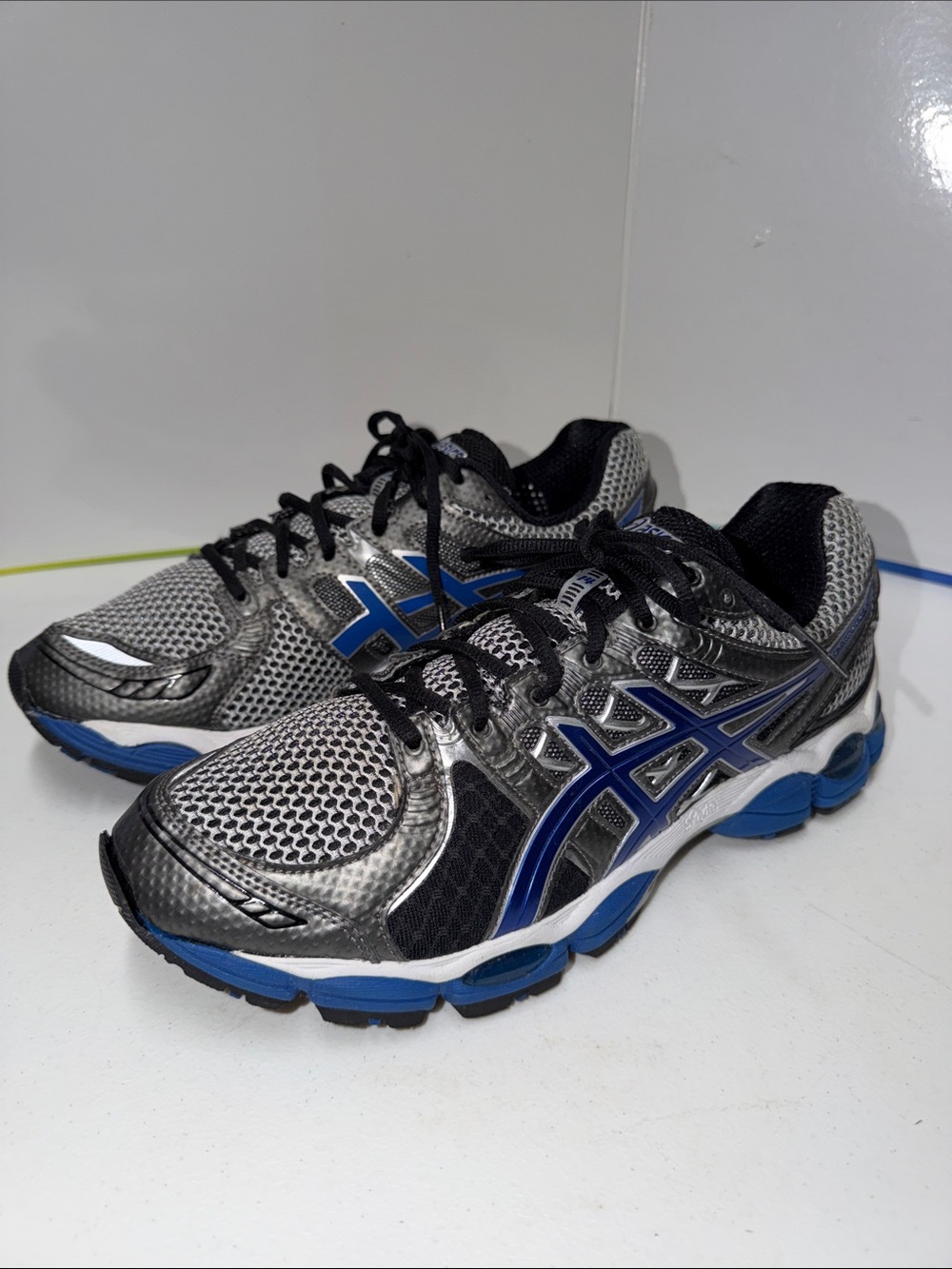 Asics Men's Athletic Running Shoes in Gray, Black and Blue( 10.5)